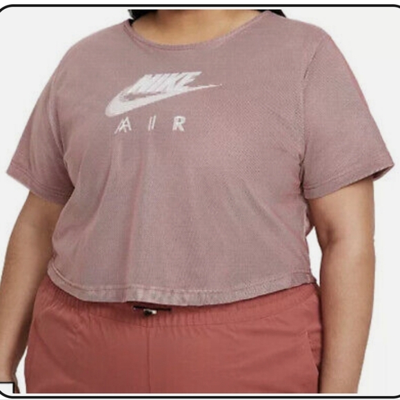 NWT Nike Air Logo Mesh Overlay Cropped Tee 3X Rust Pink - Picture 1 of 4